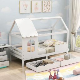 Lit cabane lit enfant lit jeunesse 200 x 90 cm avec protection antichute, lit enfant polyvalent en