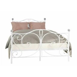 Lit Elmira 101, Blanc, Double, 140x200, Métal, Sommier à lattes, 145x207x104cm - Blanc