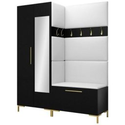 Ensemble entrée Hartford F107, Faux cuir Soft 017, 196x158x46cm, Miroir, Noir, Faux cuir,