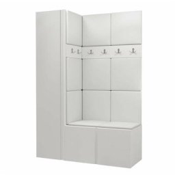 Ensemble entrée Miami 393, Blanc, 186x124x44cm, Blanc, Stratifié, Faux cuir, Mural, Mis - Blanc