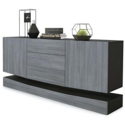 Buffet Commode Dressoir Crédence City en Noir - haute brillance & tons naturels - Façades en
