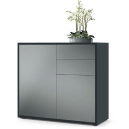 Commode Armoire Dressoir Crédence Ben Noir mat - haute brillance & tons naturels - Façades en