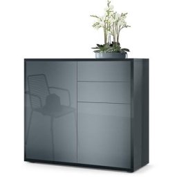 Commode Armoire Dressoir Crédence Ben Noir mat - haute brillance & tons naturels - Façades en Gris