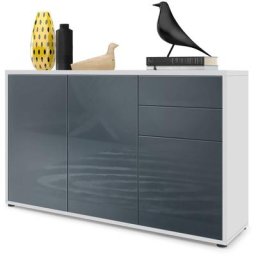 Commode Armoire Dressoir Crédence Ben V3 Blanc mat - haute brillance - Façades en Gris haute