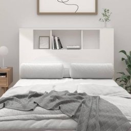 Tête de lit | Armoire de tête de lit Blanc brillant 120x18,5x104,5 cm 87527 - Blanc