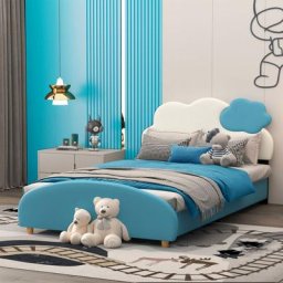 Lit capitonné 90 x 200cm - tête de lit en forme de nuage, sommier à lattes, cuir pu, adapté aux