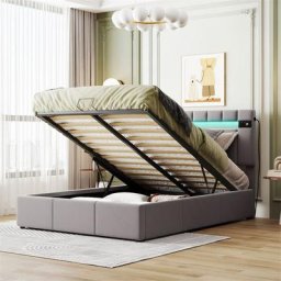 Lit led coffre 140 x 200 cm - avec lecteur bluetooth, recharge usb, sommier à lattes, tête de lit,