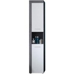 MiamiMaine Armoire haute de salle de bain, 2 portes, 1 espace ouvert, argent fumé, blanc.