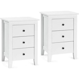 Lot de 2 Tables de Chevet à 3 Tiroirs, Tables d'Appoint Compacte Tiroirs Coulissants Style Simple