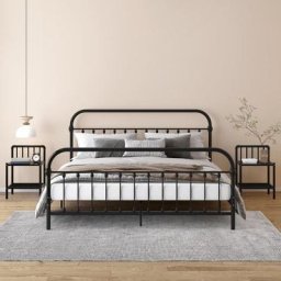 Chic Amoire de lit - maison Lot de 2 Tables de chevet Noir Métal et verre NEUF3518