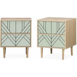 Lot de 2 tables de chevet décor bois vert céladon - Mika - 2 tiroirs - L 48 x l 40 x H 59cm - Vert