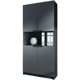 Vladon Armoire de bureau haute Rangement Logan V2 Noir, haute brillance & tons naturels - Façades
