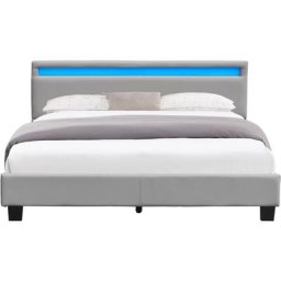 Angel - Solide et Confortable Lit 140x190 avec Sommier + Tête de Lit avec Eclairage led Couleur