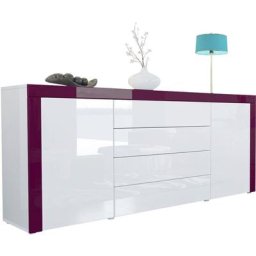 Vladon Buffet Commode Dressoir Crédence La Paz V1 Blanc, haute brillance, tons naturels - Blanc