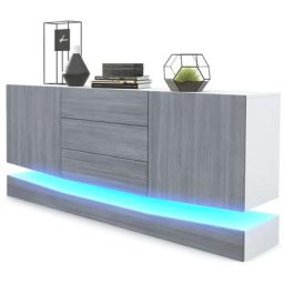 Buffet Commode Dressoir Crédence City en Blanc - haute brillance & tons naturels - Façades en