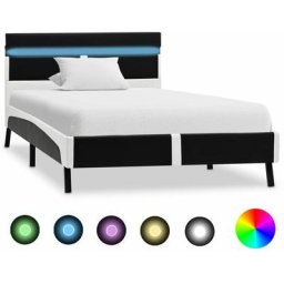 Cadre de lit avec led Noir Similicuir 90x200 cm Vidaxl Noir et blanc