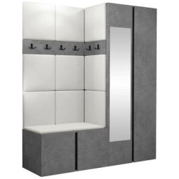 Ensemble entrée Hartford 278, Faux cuir Soft 017, 186x158x46cm, Miroir, Béton, Noir, Stratifié,