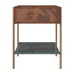 Table de chevet en bois de manguier et marbre - Doori - Marron