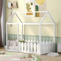Merax - Lit cabane enfant ou bébé 80 x 160 cm avec des barrières de protection, Sans sommier,