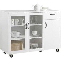 FSB57-W Buffet sur roulettes Commode de Cuisine Armoire de Cuisine Multi-Rangement Chariot de