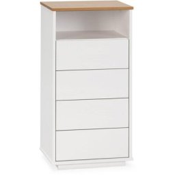 Vs Venta-stock - Chiffonnier Bob 4 tiroirs 1 niche blanc/chêne, bois massif - Blanc