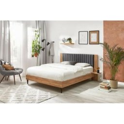 Lit 140 Bobochic Lit 140x190 cm selena avec lattes massives pieds en bois wengé 140x190 Gris