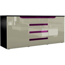 Buffet Commode Dressoir Crédence Sylt en Noir - haute brillance & tons naturels - Gris sable haute