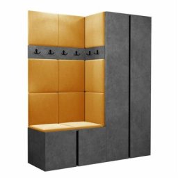 Ensemble entrée Hartford 266, Béton + Noir, 186x158x46cm, Noir, Béton, Stratifié, Tapisserie,