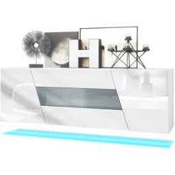 Buffet Commode Dressoir Crédence Houston pendaison Blanc mat - haute brillance - Gris haute
