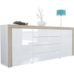 Buffet Commode Dressoir Crédence La Paz V1 Blanc, haute brillance, tons naturels - Blanc haute