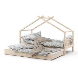 Lit cabane ""Design"" 200x90cm Nature avec lit d'appoint Vitalispa