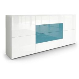 Buffet Commode Dressoir Crédence Rova en Blanc - haute brillance & tons naturels - Blanc haute