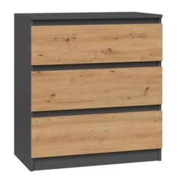 Aster T3 - Commode de chambre 3 tiroirs - 77x70x40 - Meuble de rangement - Style Scandinave Gris