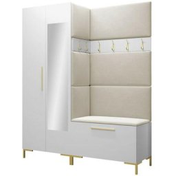 Ensemble entrée Hartford F107, Manila 02, 196x158x46cm, Miroir, Blanc, Tapisserie, Stratifié, Mis,