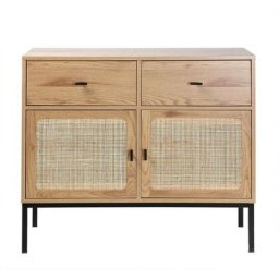 Commode 2 Portes 2 Tiroirs avec Cannage Rotin - L90cm - Casâme - Chêne