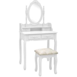 Ensemble de coiffeuse avec tabouret Blanc 75x69x140cm Paulownia Vidaxl White