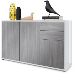 Commode Armoire Dressoir Crédence Ben V3 Blanc mat - haute brillance - Façades en Avola-Anthracite