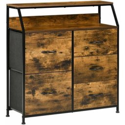 Homcom - Buffet design industriel - 5 tiroirs, niche, étagère - châssis acier noir mdf aspect bois