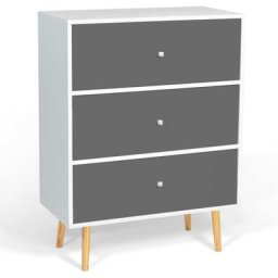 Commode 3 tiroirs emmie scandinave bois blanc et gris - Gris