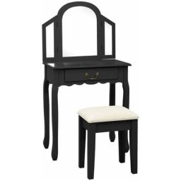 Coiffeuse et tabouret Noir 65x36x128 cm Bois de paulownia mdf Vidaxl Black