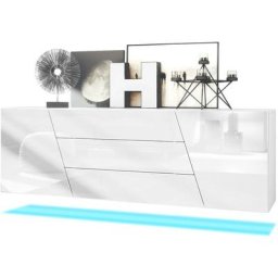 Buffet Commode Dressoir Crédence Houston pendaison Blanc mat - haute brillance - Blanc haute