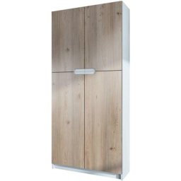 Vladon - Armoire de bureau haute Rangement Logan Blanc - haute brillance & tons naturels - Façades