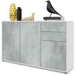 Commode Armoire Dressoir Crédence Ben V3 Blanc mat - haute brillance - Façades en Aspect Béton