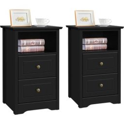 Yaheetech - Lot de 2 Tables de Nuit avec Deux tiroirs pour Chambre à Coucher, Commode pour lit Noir