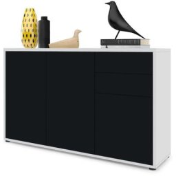 Vladon - Commode Armoire Dressoir Crédence Ben V3 Blanc mat - haute brillance - Façades en Noir mat