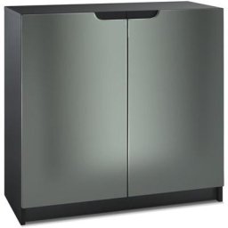 Vladon - Commode Armoire de bureau haute Rangement Logan Noir mat - haute brillance - Façades en