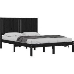 Cadre de lit Noir Bois de pin massif 140x190 cm Vidaxl Black
