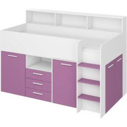 Lit mezzanine avec un bureau neo droit blanc / lavande