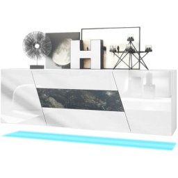 Buffet Commode Dressoir Crédence Houston pendaison Blanc mat - haute brillance - Marbre Graphite