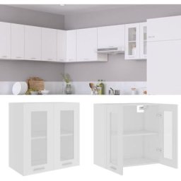 Armoire en verre suspendue | Armoire de cuisine Meuble haut Cuisine Blanc 60x31x60 cm Aggloméré